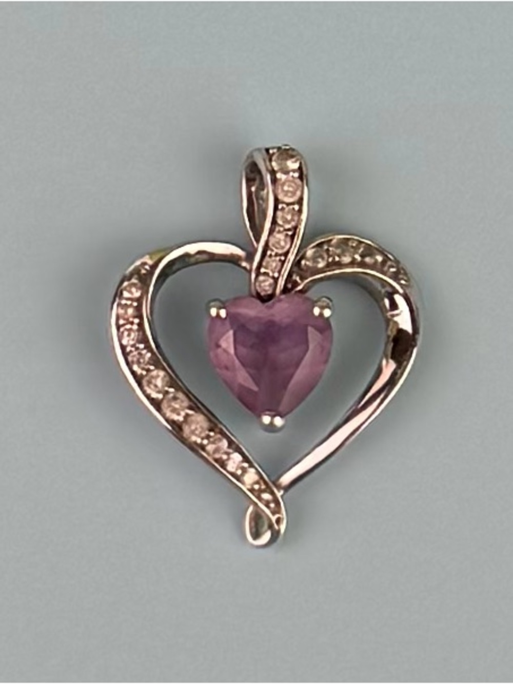 Helzberg Diamonds Sterling Silver 925 Amethyst & Accent Heart Pendant 1ā
